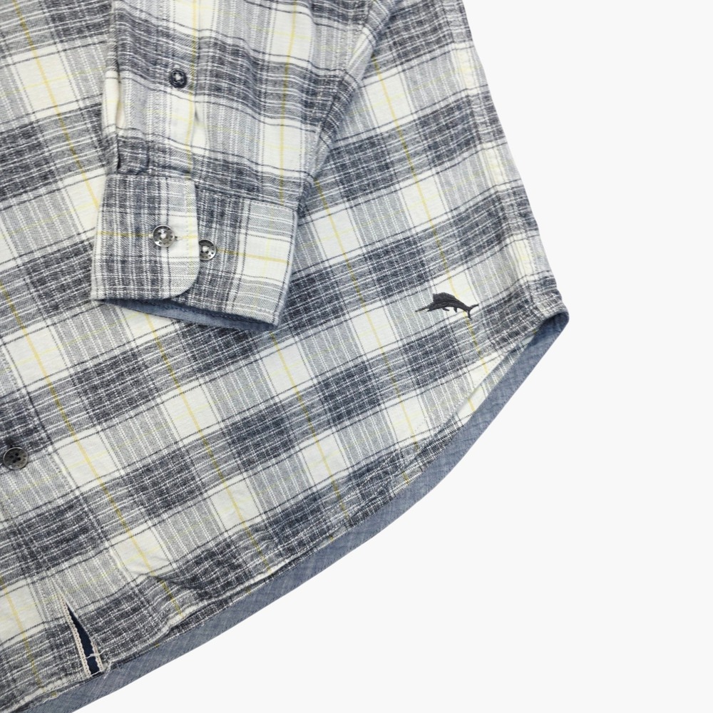 Tommy Bahama Mens XLT Canyon Beach Flannel Shirt Grey White Plaid Long Sleeve - Picture 7 of 11